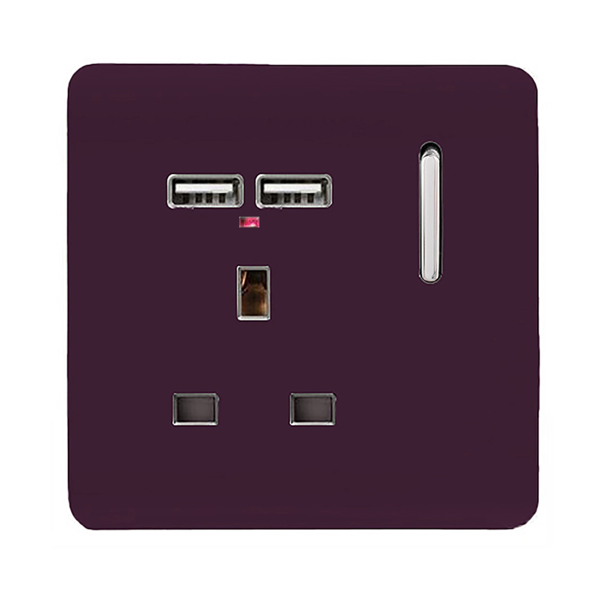 1 Gang Switched Single Socket 13A With 2 x USB-A 10W (Shared) With Neon Insert Plum ART-SKT13USBPL  Trendi Plum